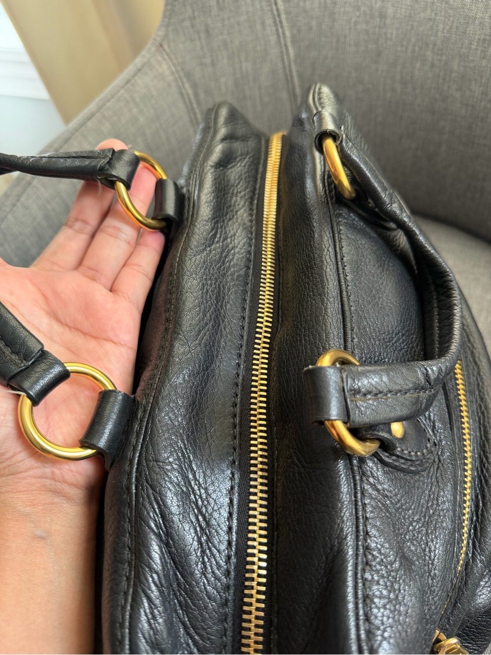 Miu Miu Black Leather Satchel with Gold Hardware Accents - Picture 5 of 9